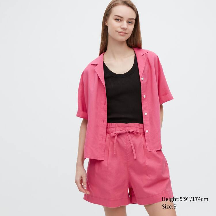 Uniqlo Linen Bavlnene Sortky Damske Ruzove | SQNHDR-571