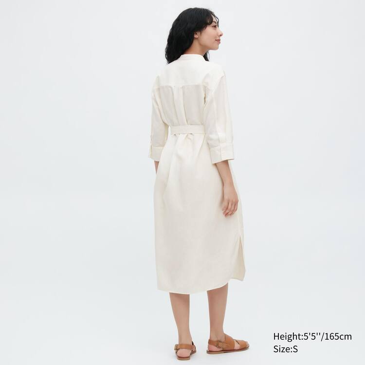 Uniqlo Linen Blend 3/4 Sleeved Saty Damske Biele | FRDWIJ-743