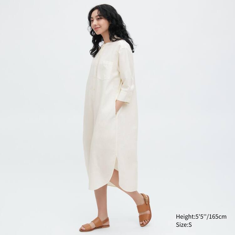 Uniqlo Linen Blend 3/4 Sleeved Saty Damske Biele | FRDWIJ-743