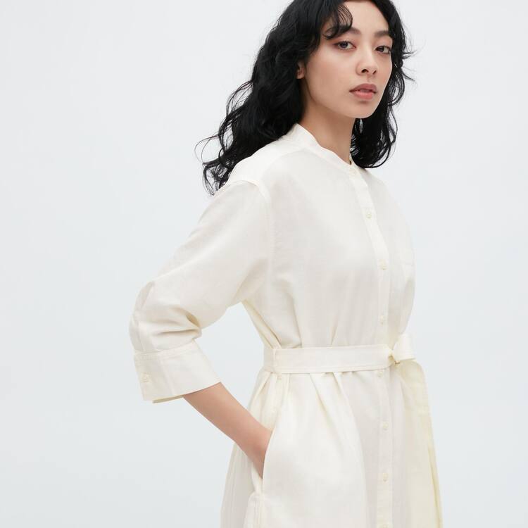 Uniqlo Linen Blend 3/4 Sleeved Saty Damske Biele | FRDWIJ-743