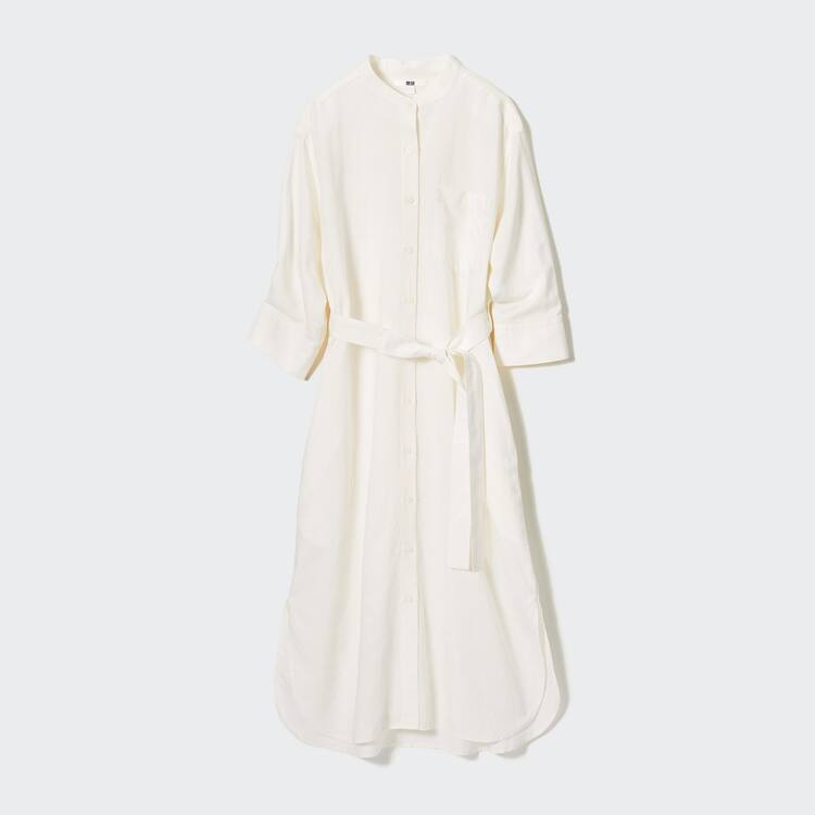 Uniqlo Linen Blend 3/4 Sleeved Saty Damske Biele | FRDWIJ-743