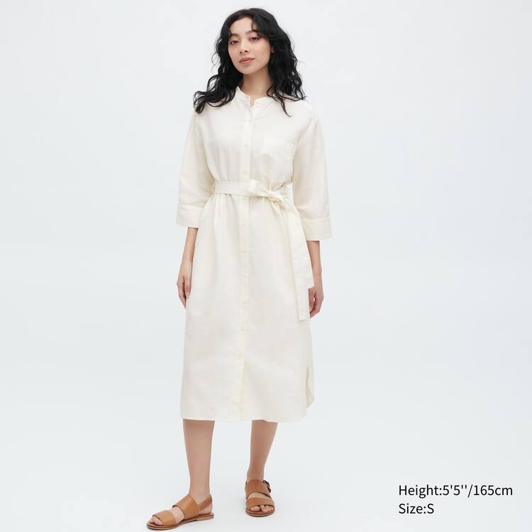 Uniqlo Linen Blend 3/4 Sleeved Saty Damske Biele | FRDWIJ-743