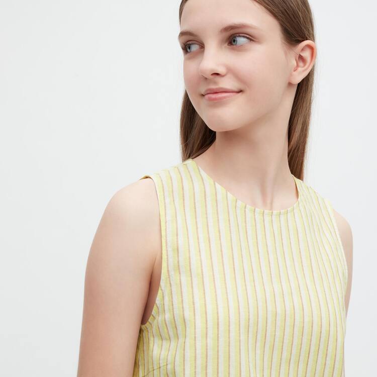 Uniqlo Linen Blend Bez Rukavov Blúzky Damske Žlté | VYTJRL-403