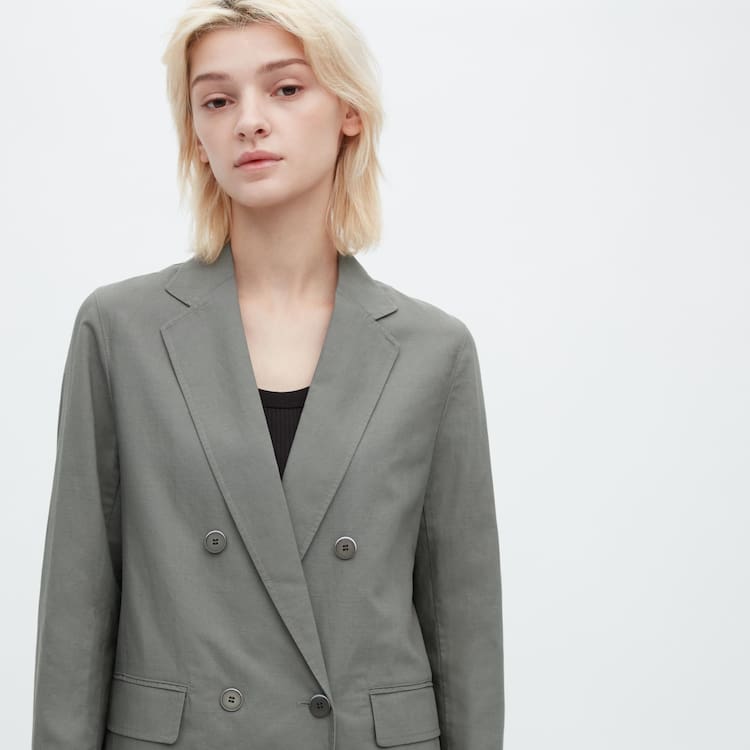 Uniqlo Linen Blend Bundy Damske Olivovo Zelená | LEJVYK-039