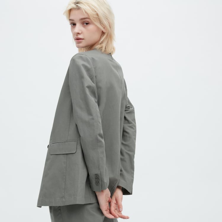Uniqlo Linen Blend Bundy Damske Olivovo Zelená | LEJVYK-039