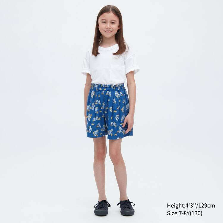 Uniqlo Linen Blend Flower Print Easy Sortky Detske Modre | HVNEKR-738