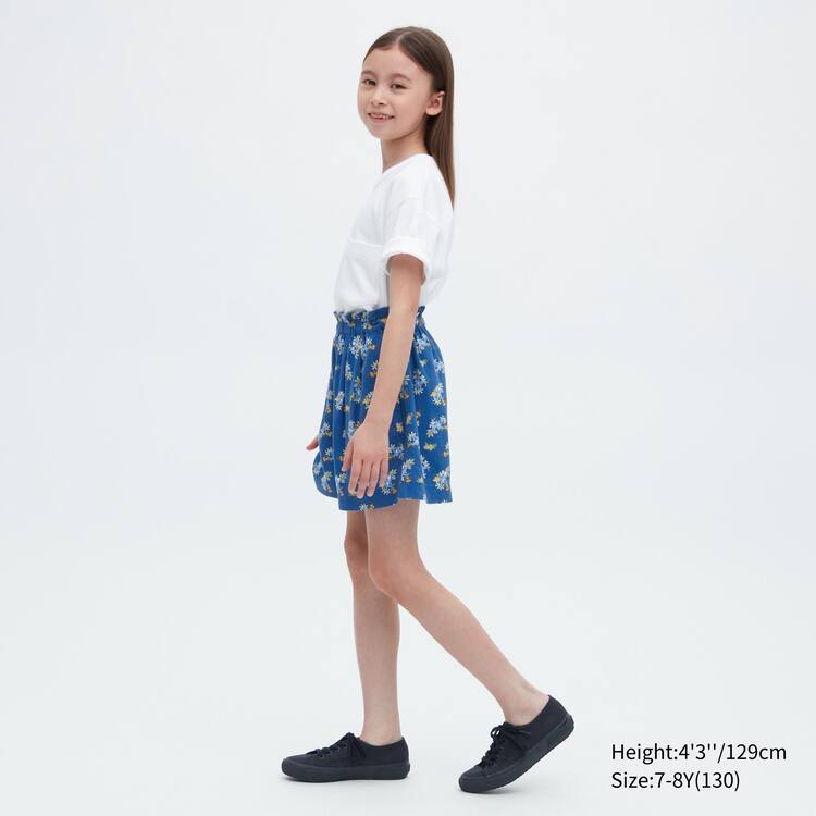 Uniqlo Linen Blend Flower Print Easy Sortky Detske Modre | HVNEKR-738