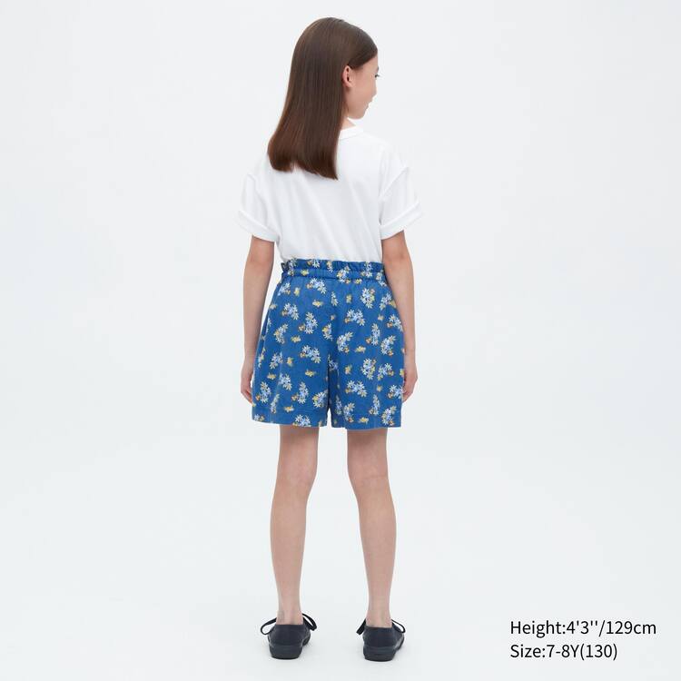 Uniqlo Linen Blend Flower Print Easy Sortky Detske Modre | HVNEKR-738