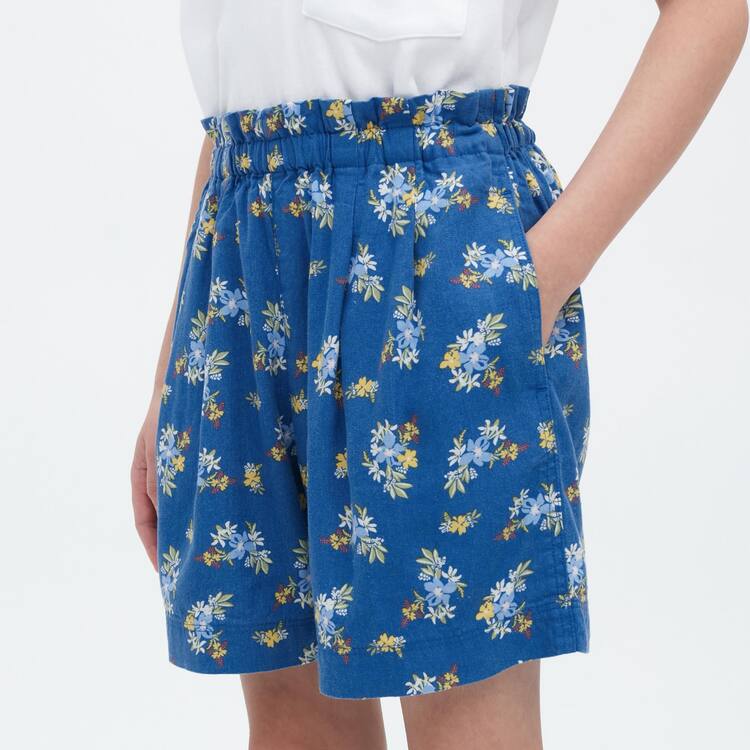 Uniqlo Linen Blend Flower Print Easy Sortky Detske Modre | HVNEKR-738