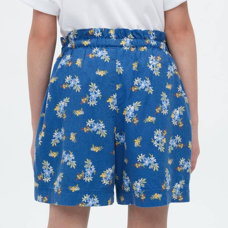 Uniqlo Linen Blend Flower Print Easy Sortky Detske Modre | HVNEKR-738