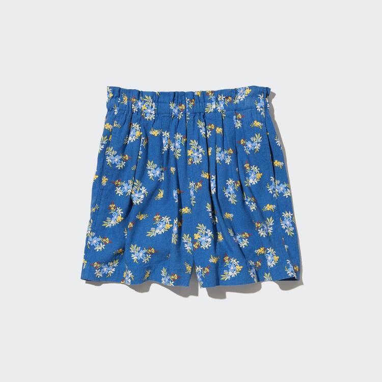 Uniqlo Linen Blend Flower Print Easy Sortky Detske Modre | HVNEKR-738
