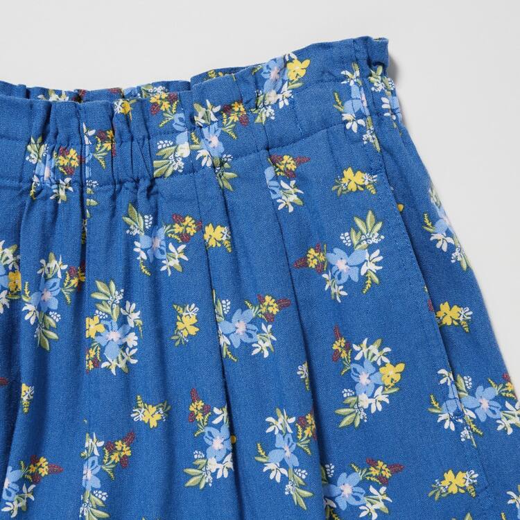 Uniqlo Linen Blend Flower Print Easy Sortky Detske Modre | HVNEKR-738