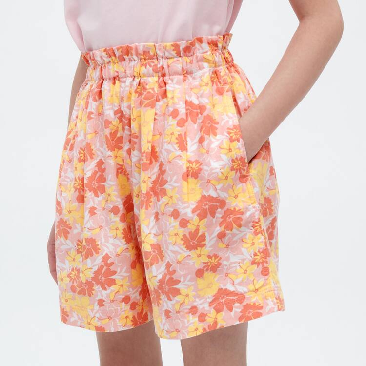 Uniqlo Linen Blend Flower Print Easy Sortky Detske Ruzove | OTNKXC-354