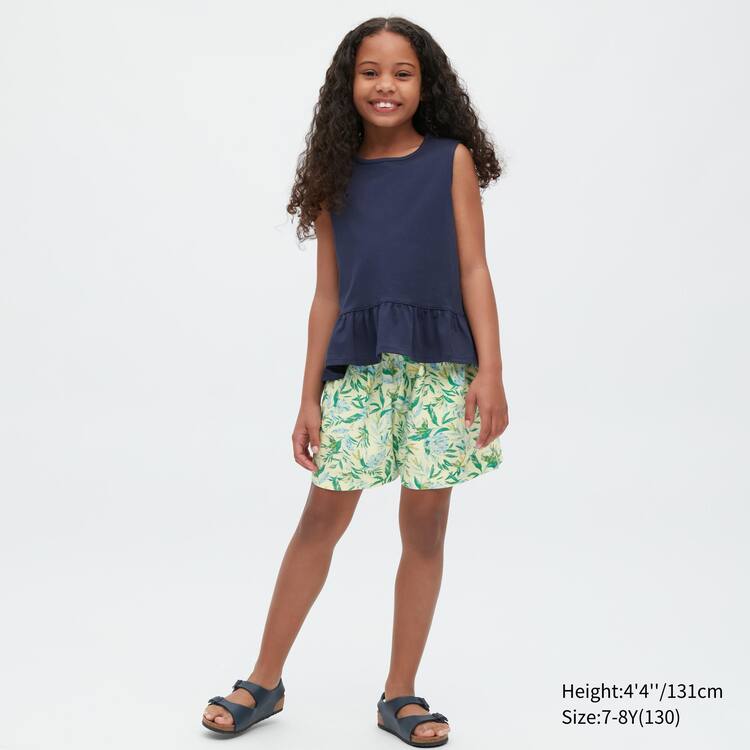 Uniqlo Linen Blend Flower Print Easy Sortky Detske Krém | TMVUNJ-012