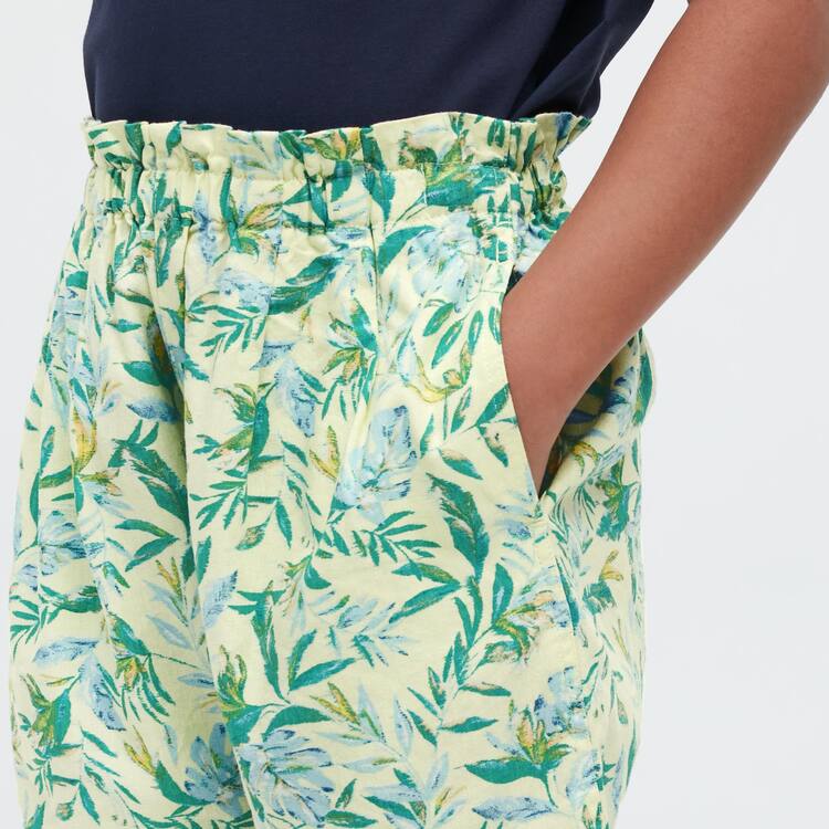 Uniqlo Linen Blend Flower Print Easy Sortky Detske Krém | TMVUNJ-012