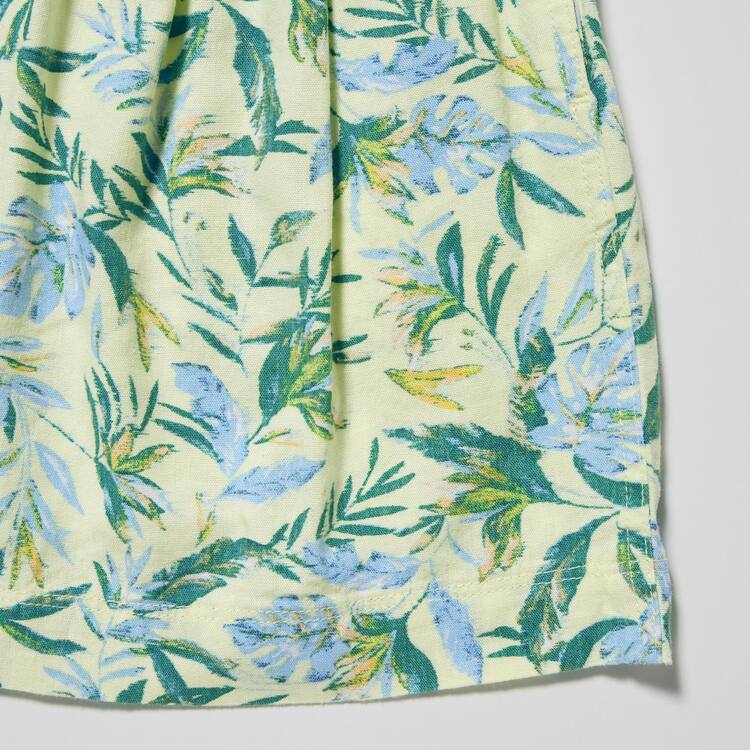 Uniqlo Linen Blend Flower Print Easy Sortky Detske Krém | TMVUNJ-012
