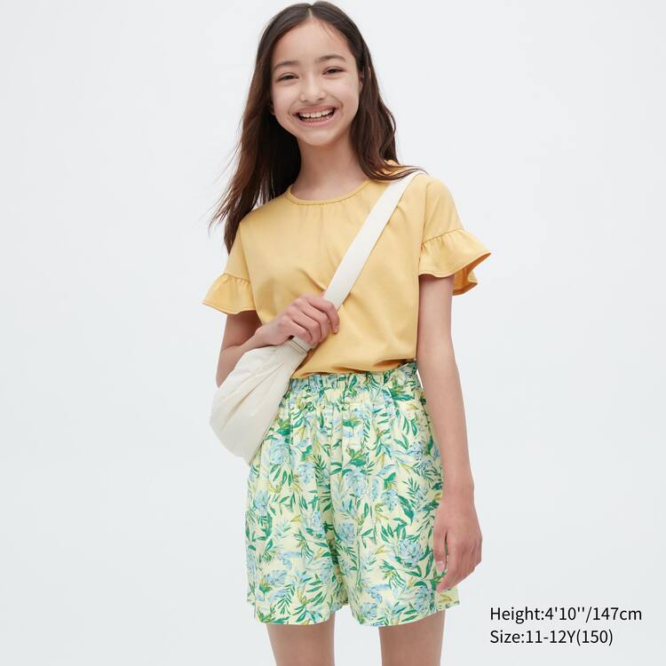 Uniqlo Linen Blend Flower Print Easy Sortky Detske Krém | TMVUNJ-012