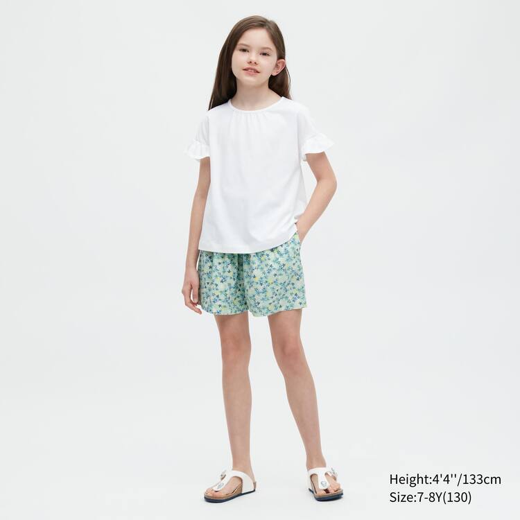 Uniqlo Linen Blend Flower Print Easy Sortky Detske Zelene | UCAPHV-654
