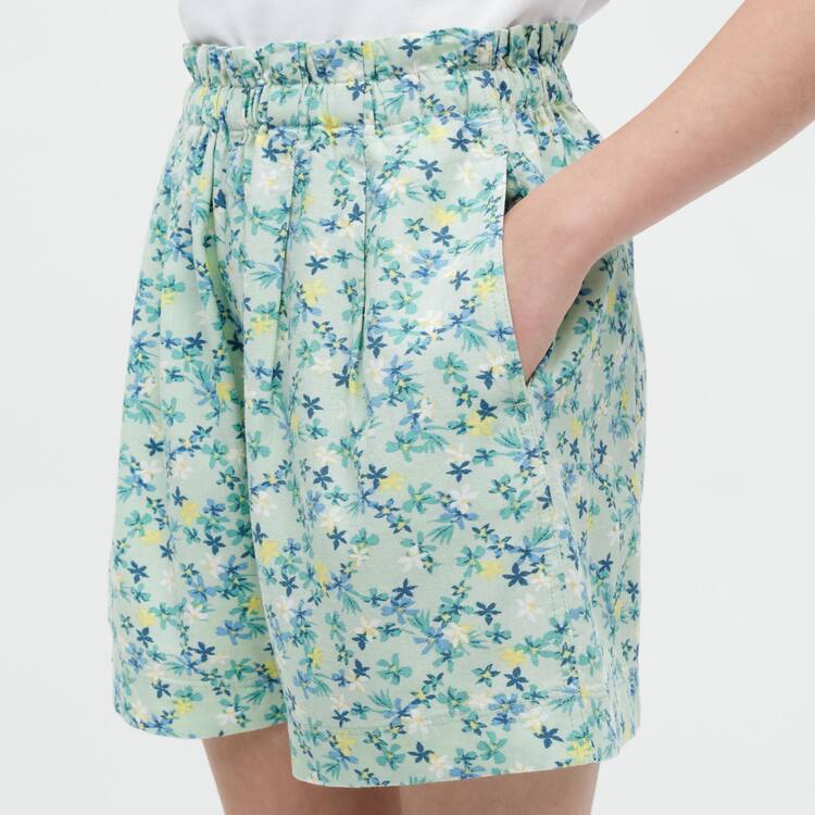 Uniqlo Linen Blend Flower Print Easy Sortky Detske Zelene | UCAPHV-654