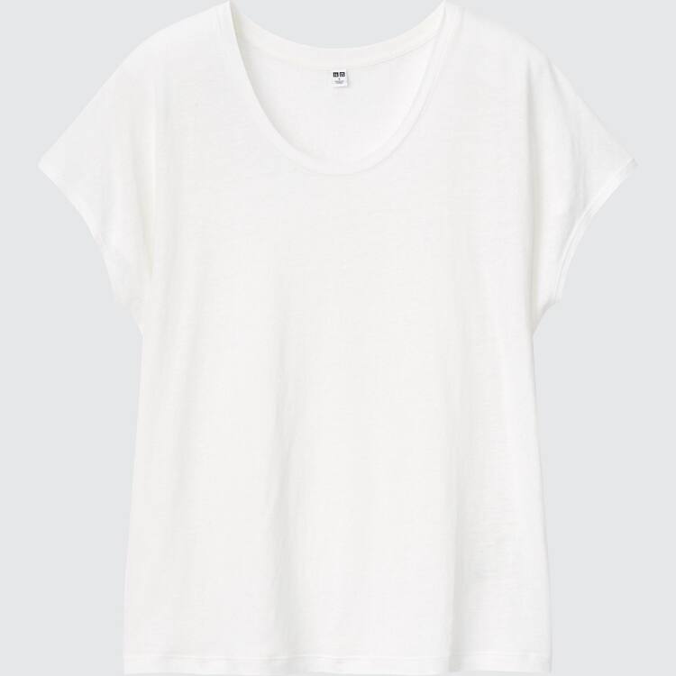 Uniqlo Linen Blend French Sleeve Tricko Damske Biele | JNDWOS-079