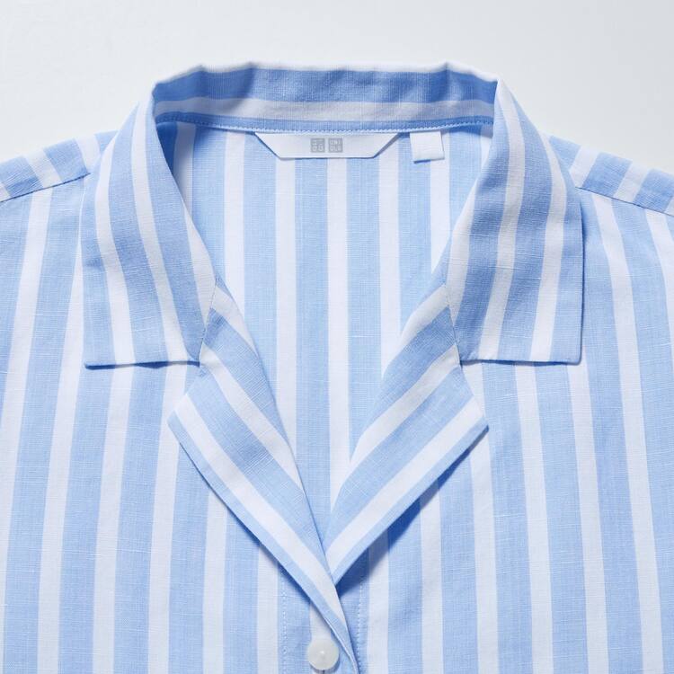 Uniqlo Linen Blend Kratke Sleeve Kosele Damske Svetlo Modre | STHFPM-869