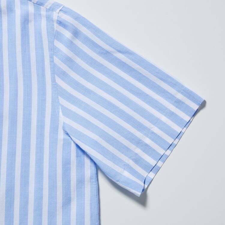 Uniqlo Linen Blend Kratke Sleeve Kosele Damske Svetlo Modre | STHFPM-869