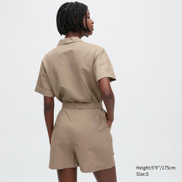 Uniqlo Linen Blend Kratke Sleeved Romper Saty Damske Siva | DCFLYE-561