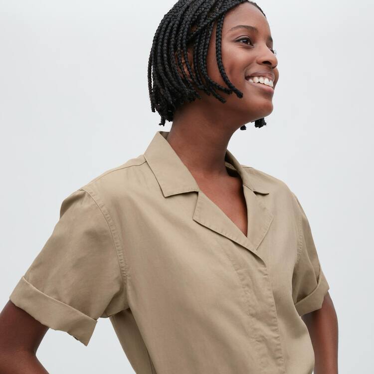 Uniqlo Linen Blend Kratke Sleeved Romper Saty Damske Siva | DCFLYE-561
