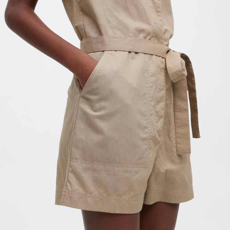Uniqlo Linen Blend Kratke Sleeved Romper Saty Damske Siva | DCFLYE-561