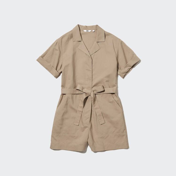 Uniqlo Linen Blend Kratke Sleeved Romper Saty Damske Siva | DCFLYE-561