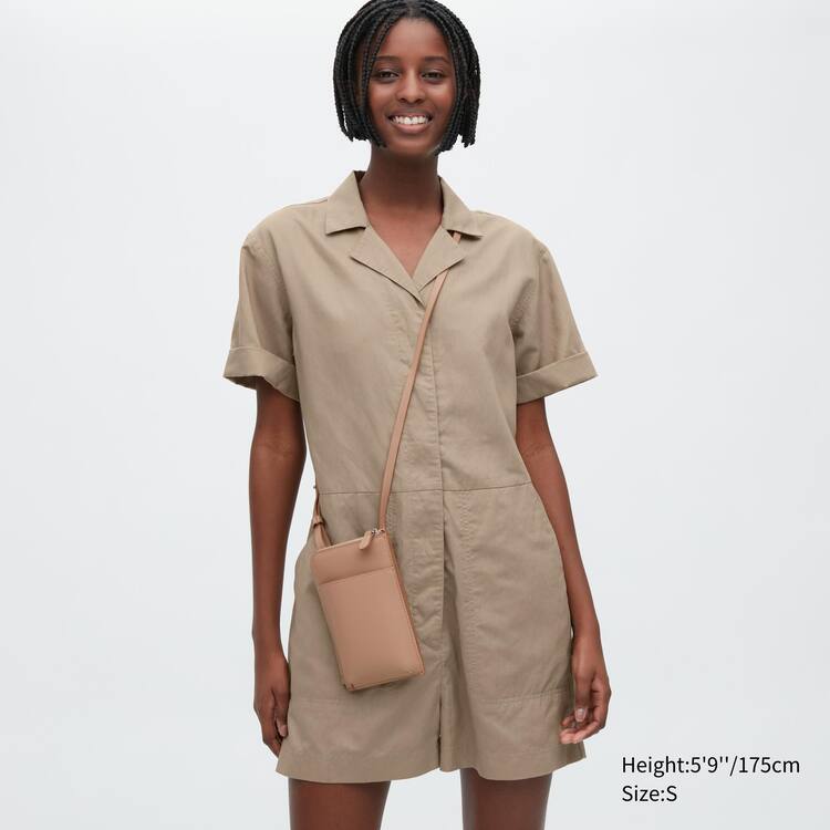 Uniqlo Linen Blend Kratke Sleeved Romper Saty Damske Siva | DCFLYE-561