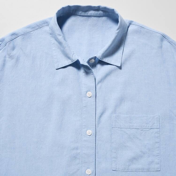 Uniqlo Linen Blend Kratke Sleeved Set Loungewear Damske Modre | MLVHWK-128