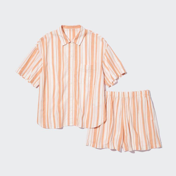 Uniqlo Linen Blend Kratke Sleeved Set Loungewear Damske Oranžové | SVBLFU-245