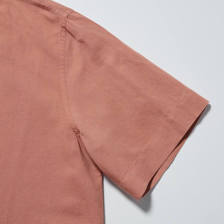 Uniqlo Linen Blend Open Collar Kratke Sleeved Kosele Damske Hnede | CYDOVS-751