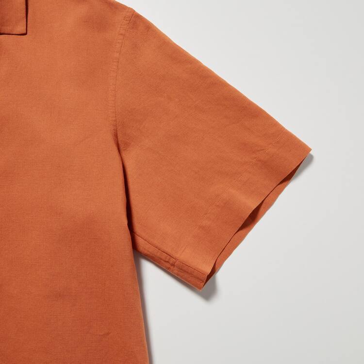 Uniqlo Linen Blend Open Collar Kratke Sleeved Kosele Damske Oranžové | NIAOKU-173