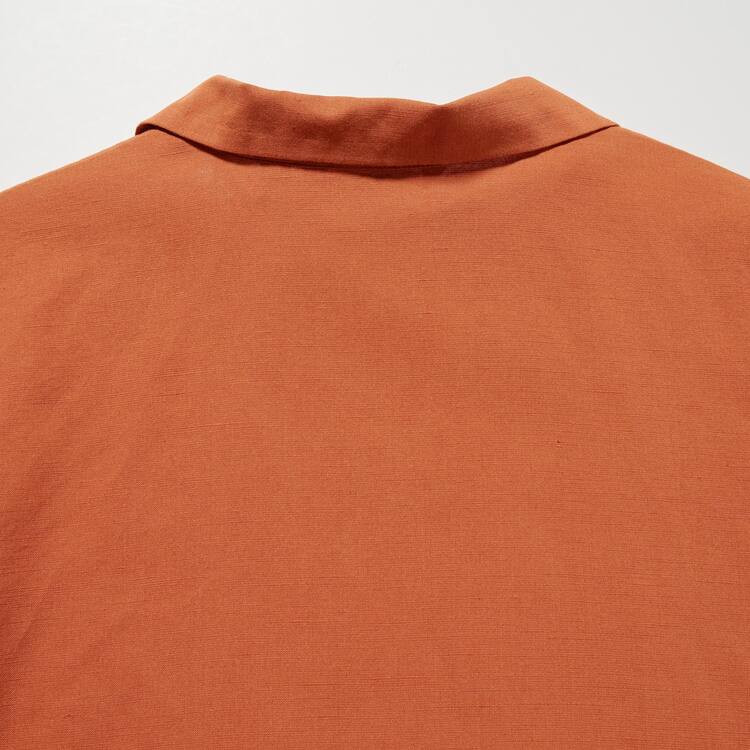 Uniqlo Linen Blend Open Collar Kratke Sleeved Kosele Damske Oranžové | NIAOKU-173