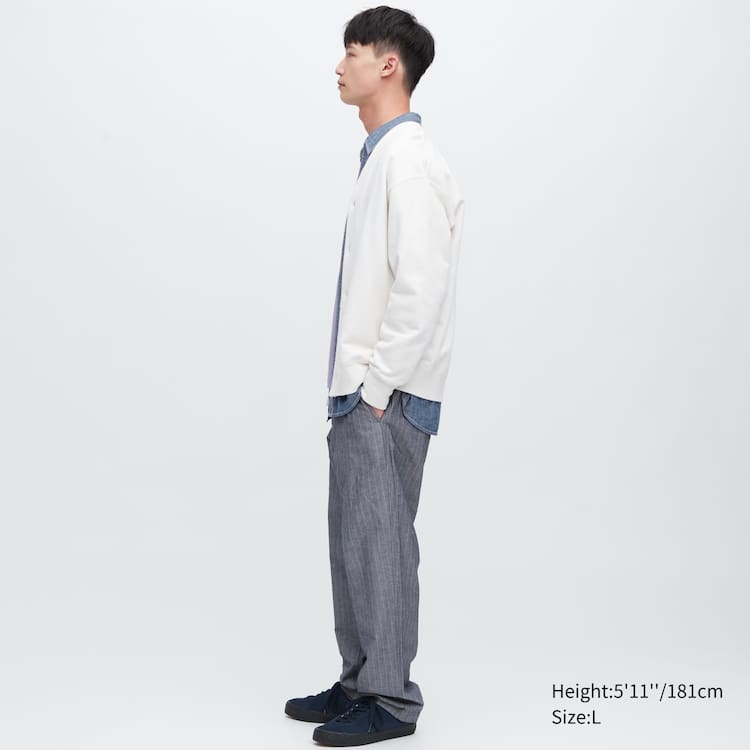Uniqlo Linen Blend Pruhované Relaxed Fit Nohavice Panske Modre | QVCBLE-386