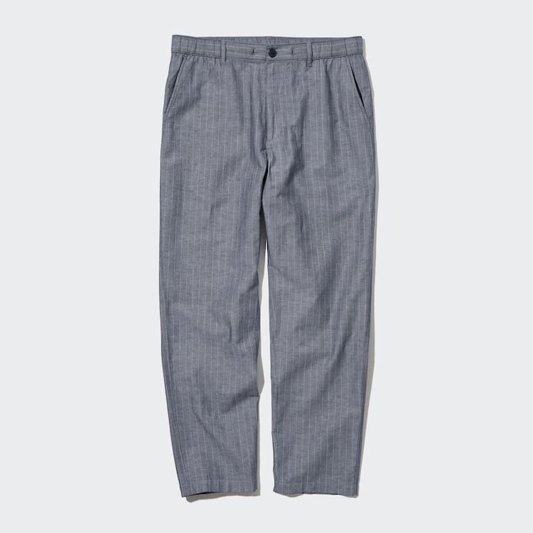 Uniqlo Linen Blend Pruhované Relaxed Fit Nohavice Panske Modre | QVCBLE-386