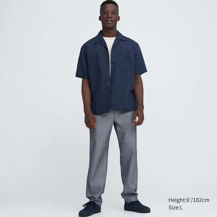 Uniqlo Linen Blend Pruhované Relaxed Fit Nohavice Panske Modre | QVCBLE-386