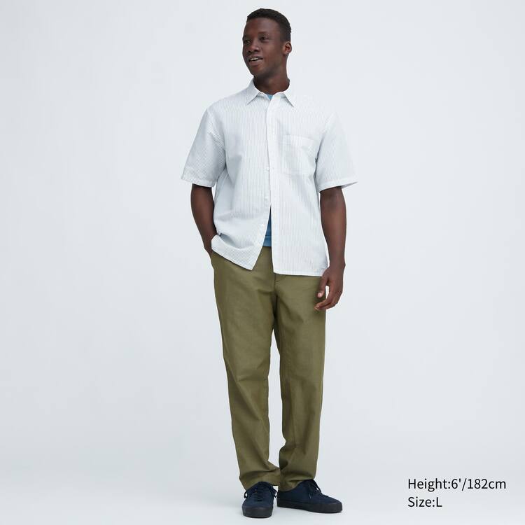 Uniqlo Linen Blend Relaxed Fit Nohavice Panske Olivovo Zelená | TNZBOH-124