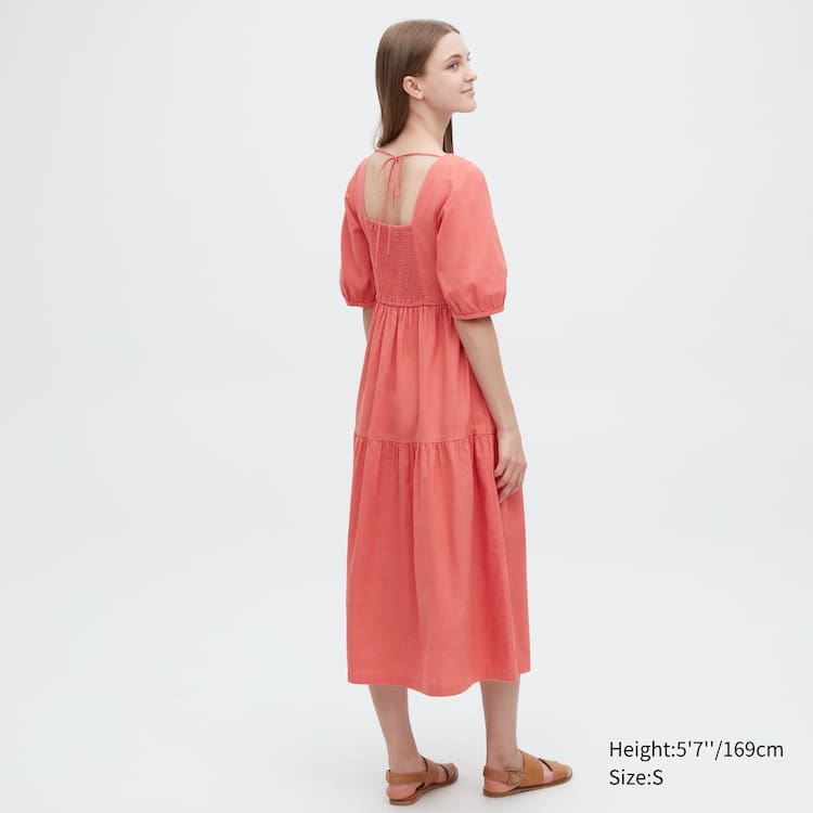 Uniqlo Linen Blend Shirring Volume Sleeved Saty Damske Ruzove | UTVXHJ-751