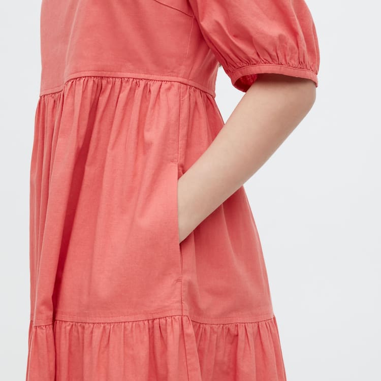 Uniqlo Linen Blend Shirring Volume Sleeved Saty Damske Ruzove | UTVXHJ-751