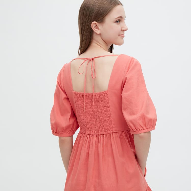 Uniqlo Linen Blend Shirring Volume Sleeved Saty Damske Ruzove | UTVXHJ-751