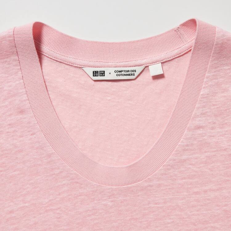 Uniqlo Linen Crew Neck Kosele Damske Ruzove | UNHAEX-940