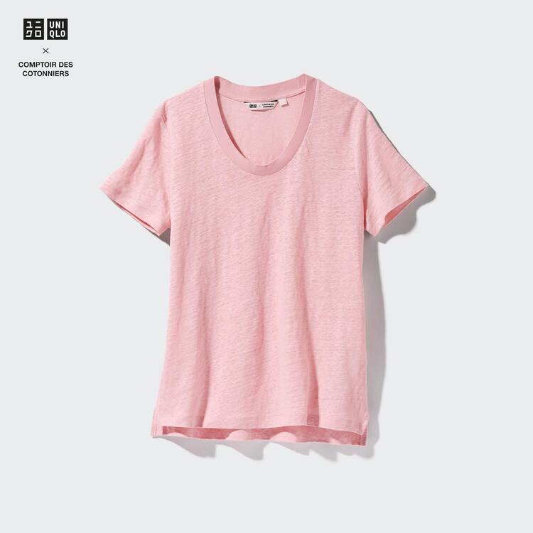 Uniqlo Linen Crew Neck Kosele Damske Ruzove | UNHAEX-940