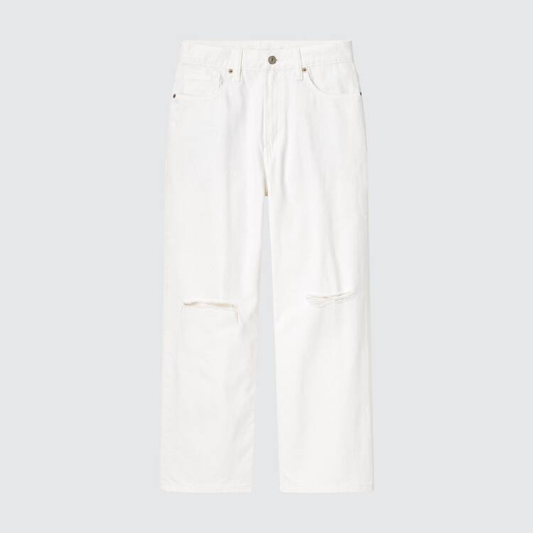 Uniqlo Loose Cropped Fit Distressed Džínsy Damske Biele | NZVRWB-251