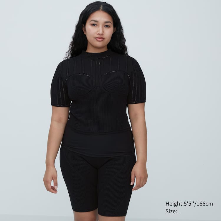 Uniqlo Mame Kurogouchi 3d Knit Seamless Mesh Half Sleeve Pleteniny Damske Čierne | DKWVZM-186