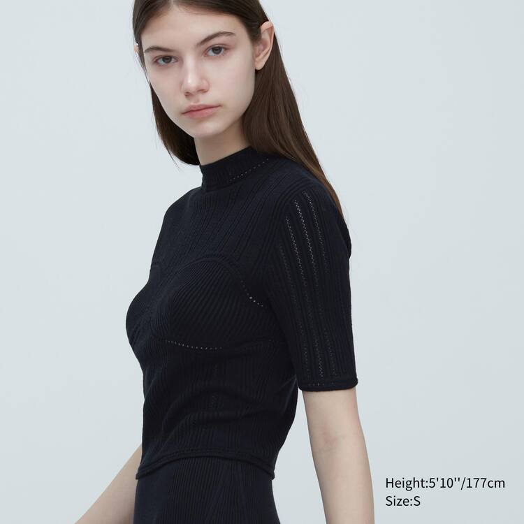 Uniqlo Mame Kurogouchi 3d Knit Seamless Mesh Half Sleeve Kosele Damske Čierne | KIFLXB-893