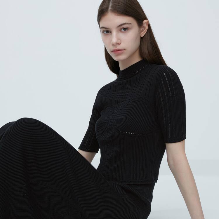 Uniqlo Mame Kurogouchi 3d Knit Seamless Mesh Half Sleeve Kosele Damske Čierne | KIFLXB-893