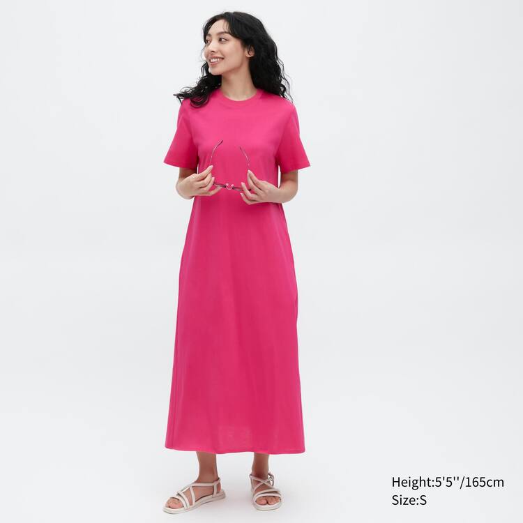 Uniqlo Mercerised Bavlnene A-line Kratke Sleeved Saty Damske Ruzove | IVCALZ-821